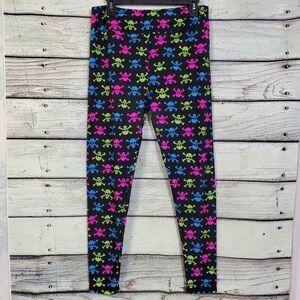 LuLaRoe TC Tall & Curvy (12-18) Leggings Multicolor Skull Print Stretch Soft Hal